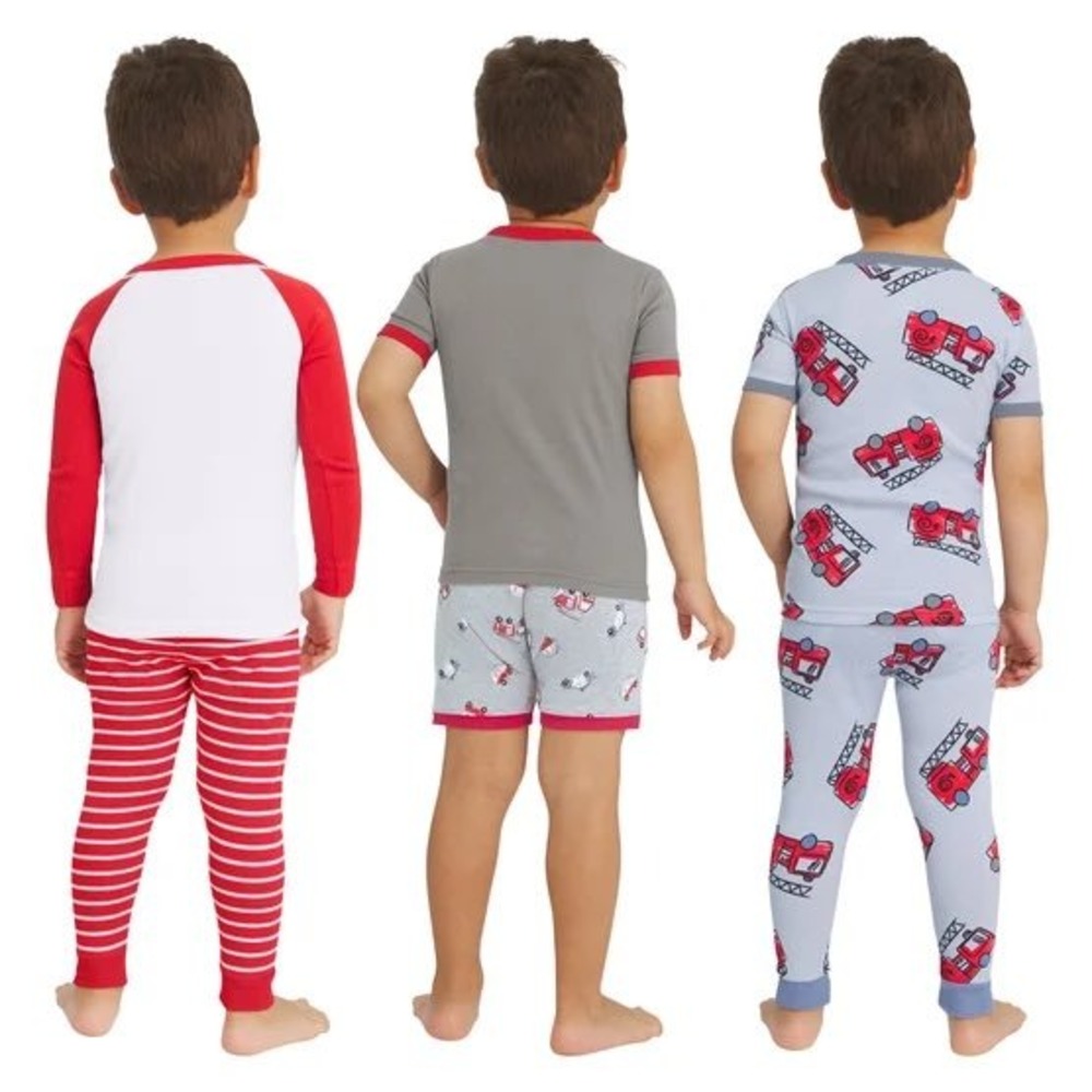 Koala Kids 4T Boys 6-Piece Pajama Set Fire Truck Emergency Vehicles Red Gray New - Picture 3 of 8